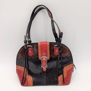 MARC CHANTAL MC Shoulder‎ Bag Embossed Leather Multicolor Double Strap Tassel